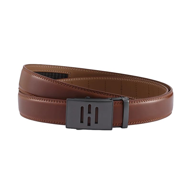 Image of HALDEN BURLEY Belts For Men Leather Original (Free Size Fits Up to 44 Inch Waist) Ratchet Straps, Unique Magnetic Auto-lock Buckle Formal Belts For Men