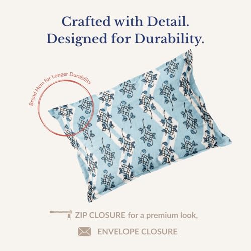 Image of Jaipur Weaves Single Bed Cotton Bedsheet with 1 Pillow Cover, 100% Pure Cotton Single Bedsheet 60x90 Inches, 180 TC Soft Breathable Floral Bed Sheet - (Floral Sapphire Blue, Single)