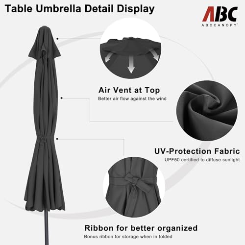 Image of ABCCANOPY 10FT Patio Umbrella Outdoor Garden Table Umbrella Market Umbrella with Tilt Adjustment and Crank Lift System, 8 Ribs,12+Colors,Iron Gray
