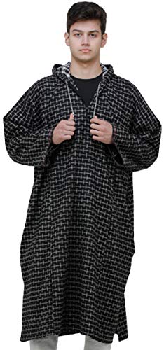 Image of Exotic India Men's Woolen Blend Kashmiri Phiran with Hood | Pure Wool Long Overcoat-Oversized Phiran for Men