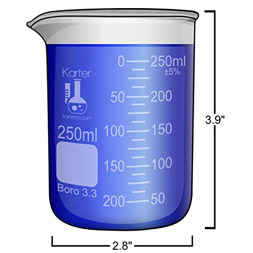 Image of 250ml Beaker, Low Form Griffin, Borosilicate 3.3 Glass, Double Scale, Graduated, Karter Scientific 213D33 (Single)