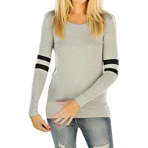 TOOPOOT Women Round Neck Splice Pullover Blouse Tops T Shirt (M)