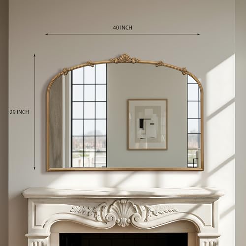 Image of Besdomus Large Vintage Gold Mirror: 40 inchx29 inch Antique Vintage Arched Mirror | French Baroque Decorative for Wall /Mantel /Bedroom /Entryway /Bathroom /Hallway - Home Decor for Fashion- Conscious