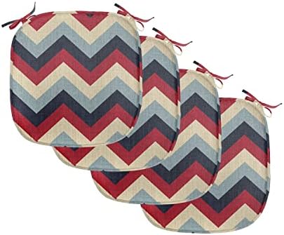 Ambesonne Chevron Chair Seating Cushion Set of 4, Triangle Abstract Geometrical Detailed Retro Vintage Image, Seat Pads for Office with Anti-Slip Backing, 16"x16", Blue Navy