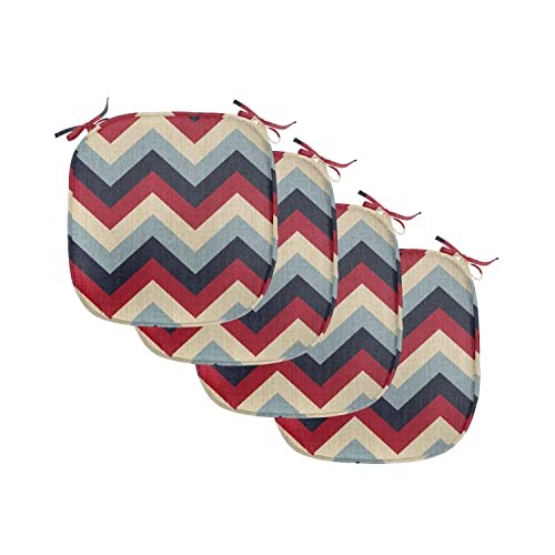 Ambesonne Chevron Chair Seating Cushion Set Of 4, Triangle Abstract Geometrical Detailed Retro Vintage Image, Seat Pads For Office With Anti-Slip Backing, 16"X16", Blue Navy #TOP7