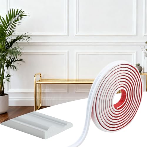 Peel and Stick Wall Moulding Panels TPE Self-Adhesive Wall Panelling KitsWall Molding Trim for Mirror Frame Chair Rail Wall Protection and Home DIY Decoration 20 ft X 1.6in