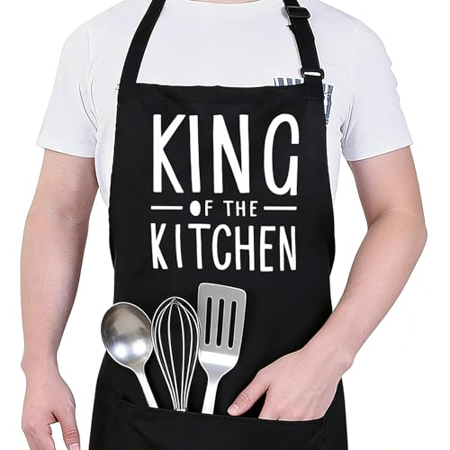 Psbrn Cooking apron for Men Women - KING OF THE KITCHEN - Humorous Kitchen Apron with 2 Pockets & Adjustable Neck Strap, baking enthusiasts favor, cooking gift for a home cook - A01