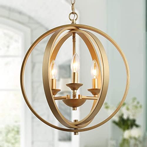KSANA Gold Orb Chandelier Modern Globe 3 Light Fixture for Dining & Living Room, Bedroom, Foyer and Kitchen