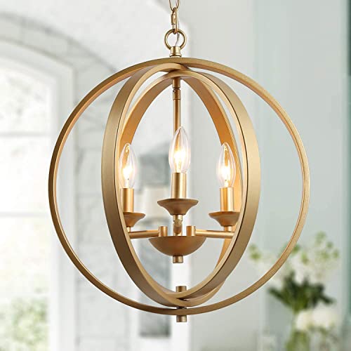 Ksana Gold Orb Chandelier Modern Globe 3 Light Fixture For Dining & Living Room, Bedroom, Foyer And Kitchen #TOP3