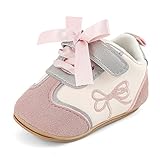  MK MATT KEELY Zapatillas para Bebé Niña Primeros Pasos Zapatillas Antideslizantes de Cuero Suave de PU,Rosa con Bow,6-12 Meses