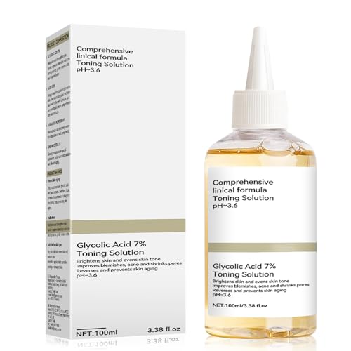 Solución Renovadora con Ácido Glicólico 7%, Tónico Exfoliante Facial Iluminador, Limpia Poros, Mejora Manchas y Acné, Hidratación Suave para Todo Tipo de Piel, 100 ml