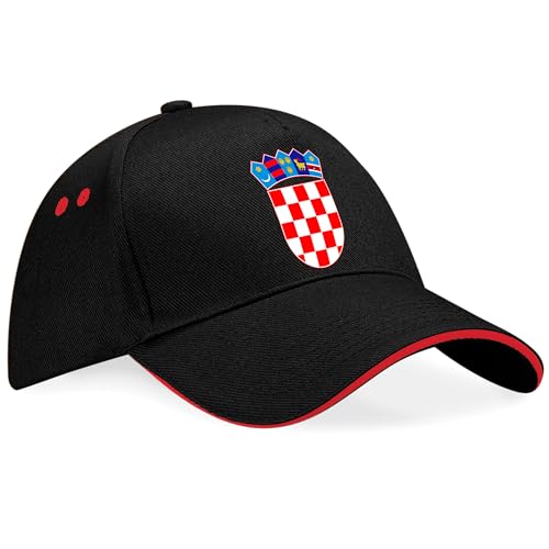 Image of Purple Print House Croatia Coat of Arms Baseball Cap Unisex Croatian European Men Women Football Hat, One Size, Black/Red