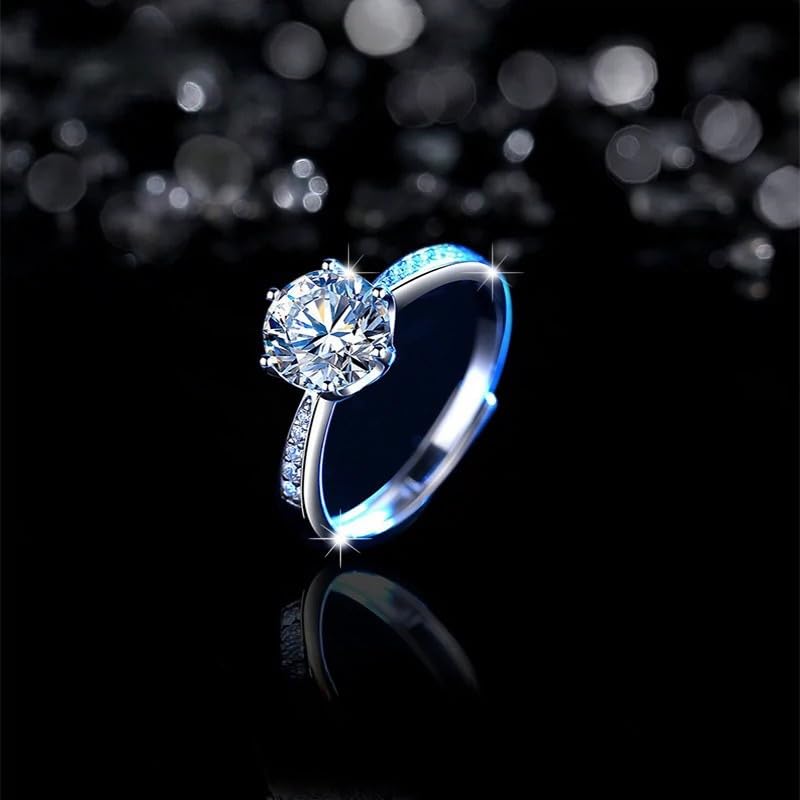 1 Carat Round Diamond Adjustable Ring for Women, 925 Silver Ideal Cut Sparkling Wedding Band & Anniversary Jewelry Gift4