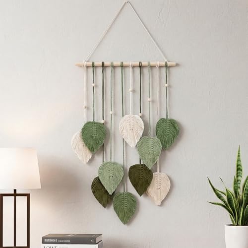 Image of Nostrae by Ekhasa Macrame Wall Hanging Leaves | Boho Wall Hanging Big Size | Handmade Macrame Wall Decor for Bedroom, Living Room, Balcony & Nursery | Boho Theme Home Decor Tapestry