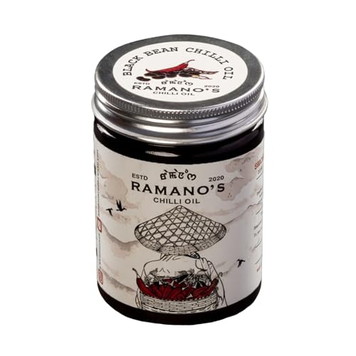 Image of RAMANO'S Blackbean Chilli Oil 240gms, Savoury & Spicy with Fermented Black Beans, Sichuan Peppercorns, 5 Unique Chillies Blends with Umami Flavour, Ideal for Stir-Fries, Noodles, Rice, Pizza & Pasta