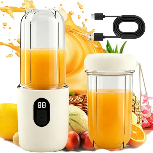 Batidora portátil, 500 ml, batidora de batido con vaso de repuesto, recargable por USB, batidora portátil, pequeña con 16 hojas, mini batidora para batidos, zumos, batidos (blanco)