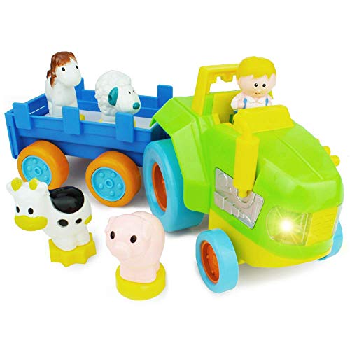 Boley My First Farm Play Set - 6 Piece Set of Farm Animal and Tractor Toys - Green Toy Tractor and Trailer for Toddler Kids Who Love Toy Tractors!