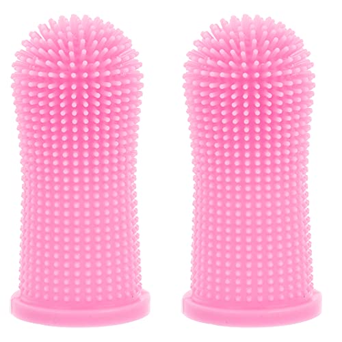 ULTECHNOVO 2PCS Dog Toothbrush Fingerbrush Silicone Dog Teeth Cleaner Cleaning Cat Pet Toothbrush Toothpaste Dental Care for Puppies Oral Care Pink