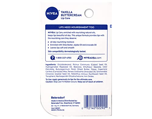 Nivea Lip Care Vanilla Butter Cream 0.17 Ounce Carded (6 Pieces) #TOP4