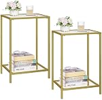 HOMSHO Ensemble de tables latérales 2, Tables de fin avec verre trempé, 2-Tier Tables de chevet avec étagères de rangement, Table à café avec style moderne, Table de canapé mince pour le salon, Chambre, 30 x 38 cm, doré