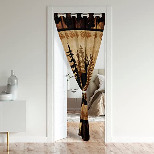 Loussiesd Cute Deer Door Curtain,132x203cm,Brown,Animal Pattern,Blackout,Kitchen,Bedroom,Living Room,Lined,Grommet Top,52" W X80 L - Image 2