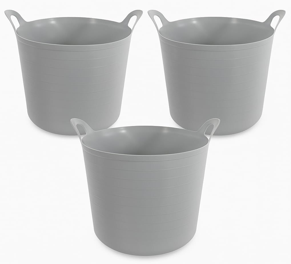 Muddy Hands Grey Set Of 3 - 27 Litre Flexi Tubs Versatile Multi Purpose Flexible Rubber Storage Containers Buckets
