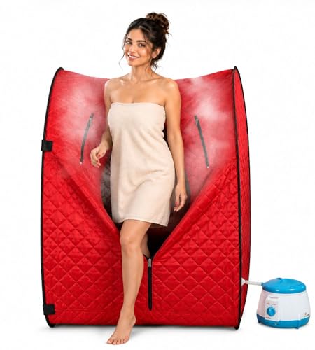 Image of Kawachi Portable Steam Sauna Bath Panchkarma Swedan Machine for Health, Weight Loss, and Beauty Spa at Home with Foldable Design and Herbal Steam Therapy (i76-Red-3Layer)