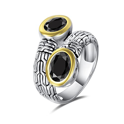 UNY JEWEL Jewelry Ring Multi Strand Foxtail Chain Woven Pattern Inlay 6 by 8 Oval CZ Vintage Antique Two Tone Elegant Designer Inspired Ring3