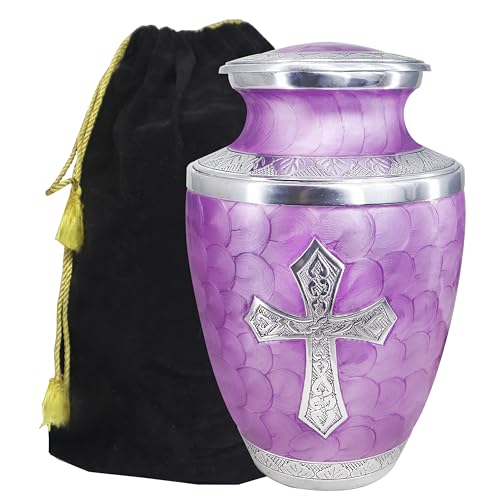 Image of M MEILINXU Purple Cross Urns for Human Ashes Adult Female, Large Burial Urn