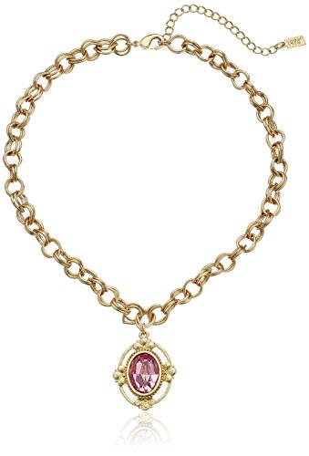 1928 Jewelry Gold-Tone Made with Light Rose Pink Swarovski Crystal Pendant Necklace, 15.5