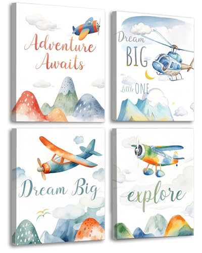 Image of Frimeeme Watercolor Airplane & Helicopter Nursery Wall Art, Set of 4