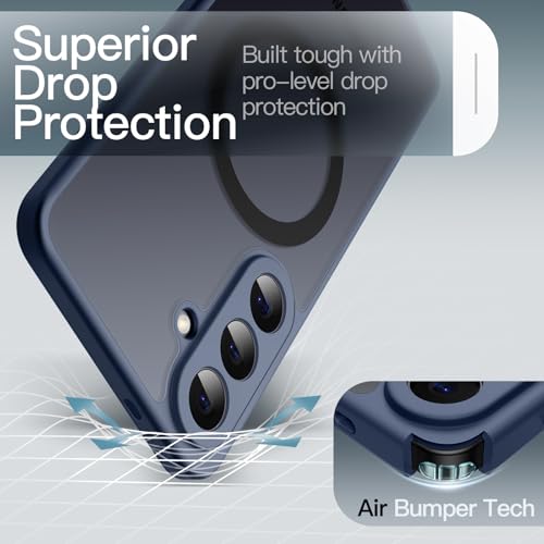 Image of JETech Magnetic Cover Case for Samsung Galaxy S26, Compatible with MagSafe, Camera Lens Full Protection, Translucent Matte Back Shockproof Phone Cover (Storm Blue)