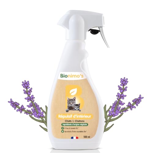 Spray Répulsif Intérieur, Anti-Griffes Chats & Chatons, Naturel et Végétal (Canapés Tissu et Cuir, Tapis, Rideaux, Plantes). Eau de Lavande Bio et Huiles Essentielles Bio. 100% Français.