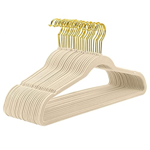 SZYDD Gold Hook Non-Slip Flocking Hanger 20 Pieces Non-Slip Clothes Hanger Clothes Drying Rack Coat Suit Shirt Pants Hanger