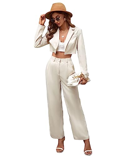 Floerns Women's Long Sleeve Button Down Crop Blazer with Pants Business Set