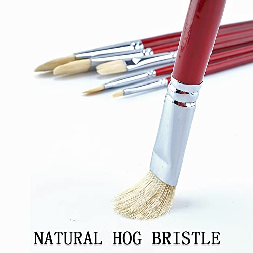 Transon Hog Bristle Filbert Paint Brush Set Long-Handle 6Pcs For Oil Acrylic Art Painting #TOP1