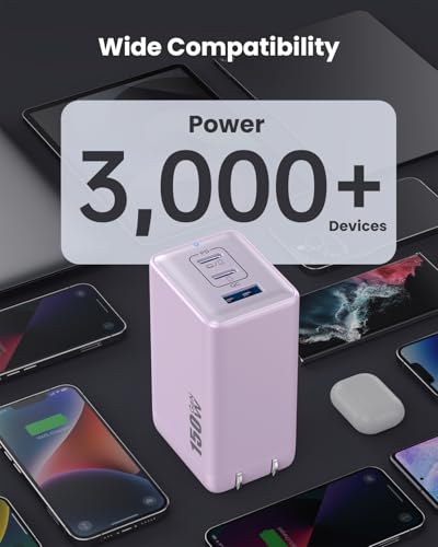 Image of 150W USB C Charger Block,GaN III Compact Foldable Wall Charger 3 Port Fast Charging Station,PD QC PPS Portable USB C Hub 100W Laptop Adapter for MacBook Pro /Air,iPad,iPhone 16 /Pro,Galaxy S24,Dell etc