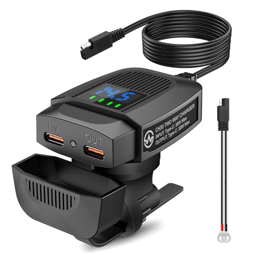 Motorcycle USB Charger,Two Way Charger,Dual Type-C PD Quick Charge 3.0 with LED Voltmeter, Waterproof Quick Disconnect SAE to USB Adapter,Charging for Phone and Charging for Motorcycle Battery etc.