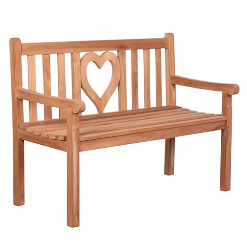 MR. DEKO® Gartenbank Motiv Teakholz | Holzbank mit Lehne | Friesenbank für draußen | 2-Sitzer...