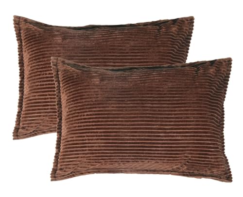 Image of RD TREND Presents Velvet 250 GSM Self Stripe Pillow Cover Set of 2 with Zipper, Size -18 inch x 28 inch Inches (45x71 Cm) (Coffee)