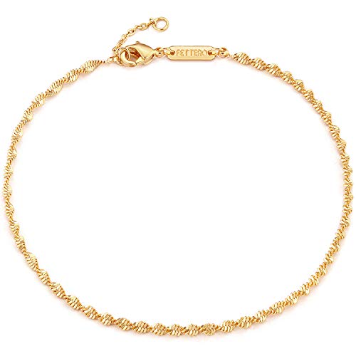 Image of Fettero Anklet Bracelets for Women Gold Plated Dainty Waterproof Anklet Charm Bracelet Summer Beach Foot Jewelry