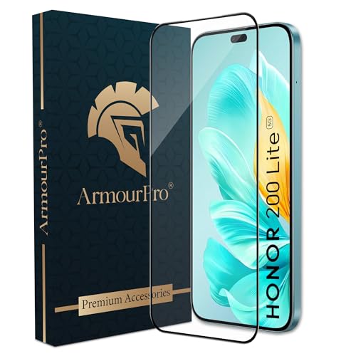 Image of ArmourPro Tempered Glass for Honor 200 Lite - 9H Screen Protector with Black Border, Anti Scratch, Edge-to-Edge Coverage, HD Clarity, Smooth Touch, Case Friendly | Black