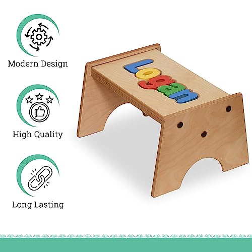 aBaby Personalized Name Puzzle Toddler Step Stool - Custom Wooden Stepping Stool for Kids