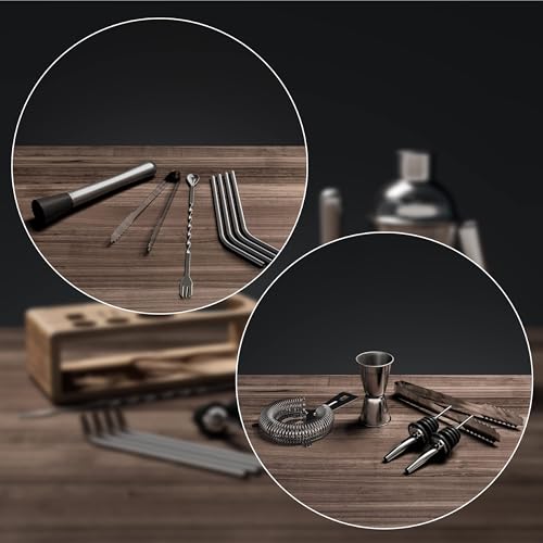 Cocktail Shaker Set Manhattan with Stand + Recipes | Premium Stainless Steel Bar Kit: Strainer Double Jigger Mixing Spoon | Pro Bartender Making Drinks Mojito Gin Tonic Maker Party, Gift Box Women Men - Image 4