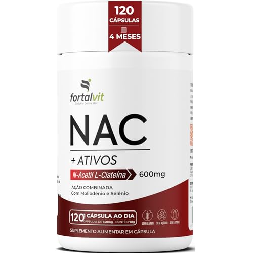NAC 600mg 120 Cápsulas 4 Meses de Uso, Longa Duração 2x Mais, com Molibdênio e Selênio, Fortalvit