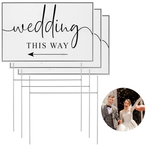 BATTIPAW Wedding Direction Arrow Signs, 3 Packs Wedding This Way Plastic Signs with H Stakes, Double-Sided Printed Arrows Wedding Signs, Wedding Directional Arrow Lawn/Yard Signs Decorations, 18x12in