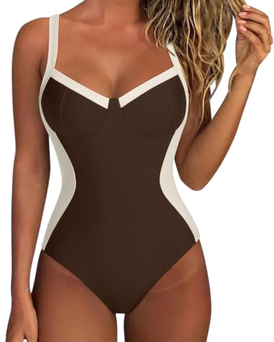 Image of SUUKSESS Womens Tummy Control One Piece Swimsuit Sexy Crisscross Back Bathing Suit