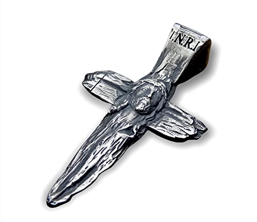 Religiöse Jesus Christ Kreuz Echt Sterling Silber 925 INRI Anhänger Halskette Handmade Schmuck Neu Silverzone77