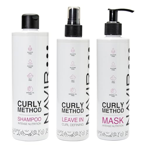 NAVIR Profesional | Champú, Mascarilla y Leave in sin sulfatos ni parabenos ni siliconas ni sales. Indicado para Método Curly, con ingredientes naturales (Champu 400 + Mascarilla 275 + Leave in 300)