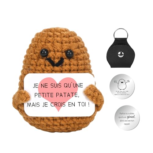 Sprinlot Pomme de Terre Positive, Pomme de Terre Peluche en français, Brun Poupées Pomme Terre avec Carte Positive, Motivantes Tricotée, Rigolo Cadeaux pour Homme Femme Enfant Couple Collegue